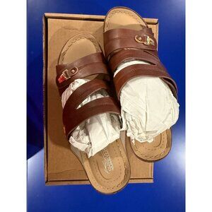 Brown Slide-On Heeled Sandals With Buckle Accents For Women Size 41